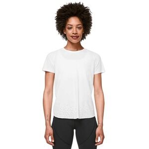 LULULEMON Quick Pace Short Sleeve White Wrap Back Perforated Shirt Size 12